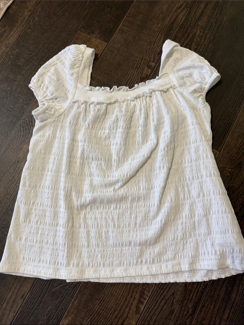 Women’s White Smocked Square-Neck Top